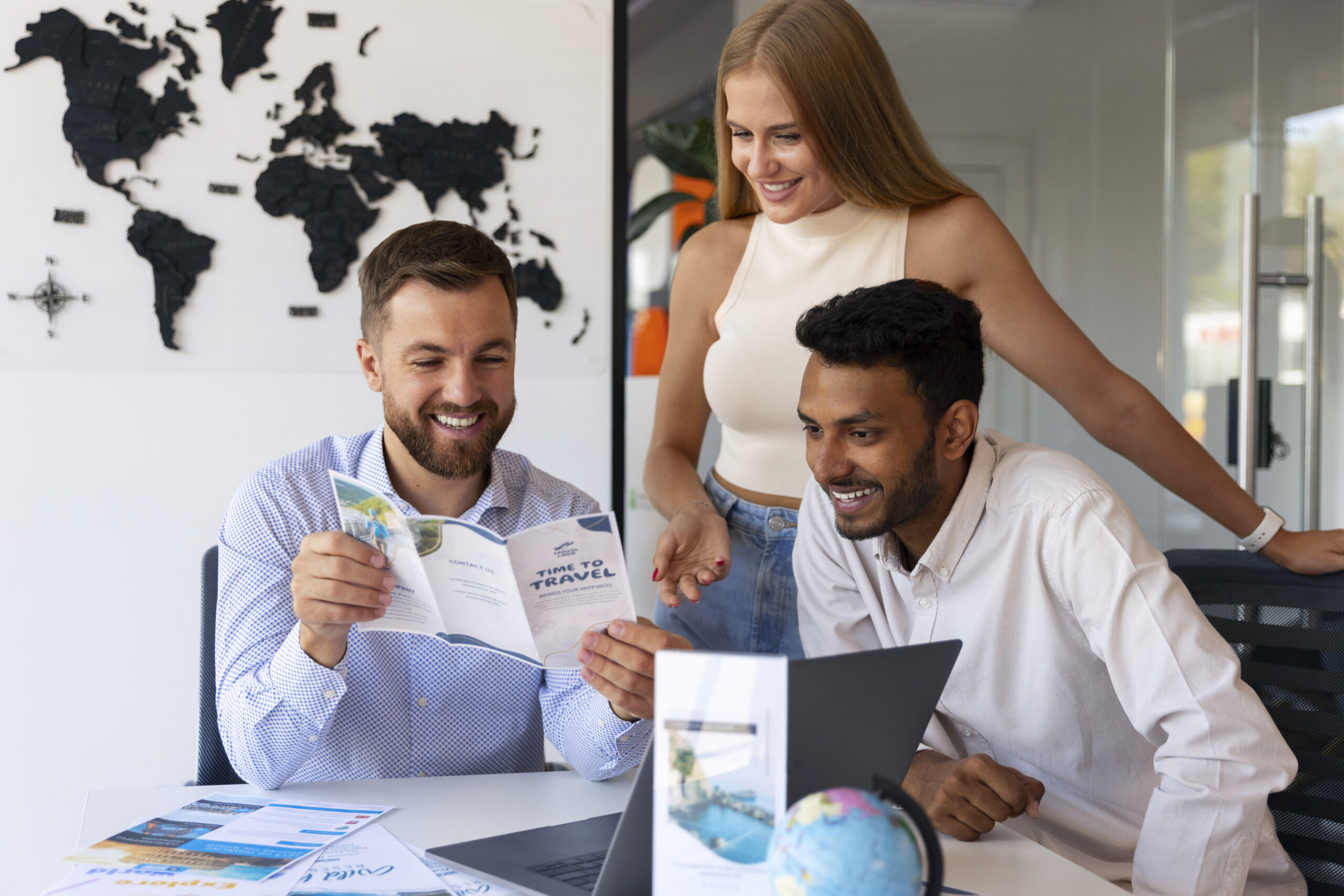 medium shot people travel agency